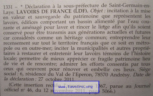 Assocation Lavoirs de France - JO